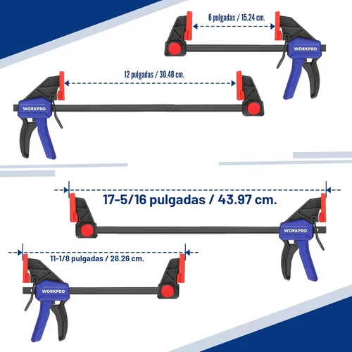 Miniatura 6 de WORKPRO Abrazaderas de barra para carpintería, paquete de 6 abrazaderas/esparcidores con una sola mano, juego de abrazaderas de madera de 6 pulgadas