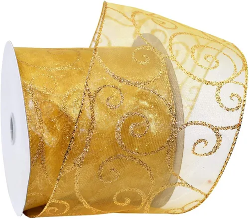 Miniatura 22 de Morex Ribbon Cintas transparentes con purpurina con espiral, cinta navideña para manualidades y decoraciones de Navidad, envoltura de regalos, 1.5