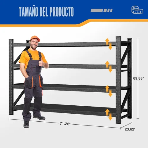 Miniatura 2 de BYNSOE - Estantes de almacenamiento de 71" de ancho, estanterías de metal para garaje de 5000 libras, estanterías de garaje resistentes, estanterías