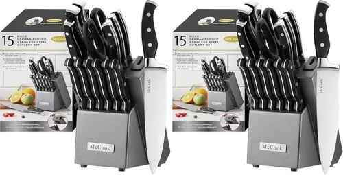 Miniatura 16 de McCook FDA Juego de cuchillos de cocina de acero inoxidable con bloque de madera y tijeras de cocina multiusos Púrpura/Negro