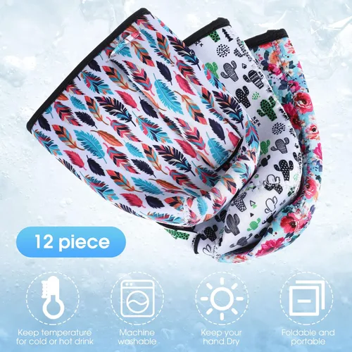 Miniatura 3 de Boao 12 Piezas Fundas Reutilizables para Vasos Helados Aislante de Neopreno Portavasos para Bebidas para Vaso Térmico Bebidas Frías y Calientes