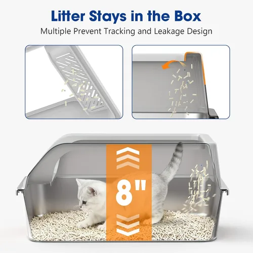Miniatura 3 de Caja de arena de acero inoxidable con tapa, cajas de arena de metal para gatos de alta cara cerrada para gatos pequeños y gatos lesionados, conejo