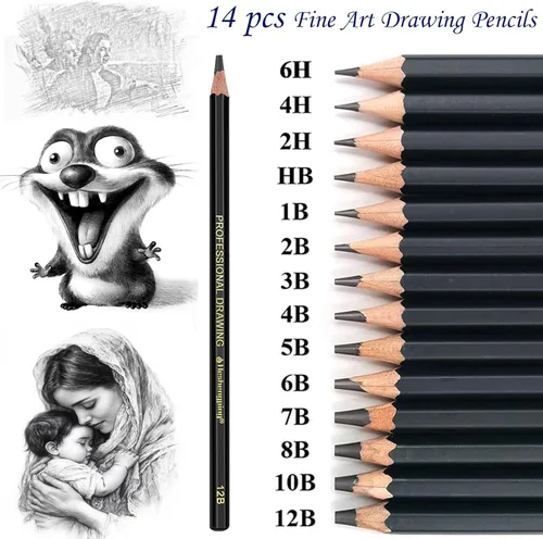 Miniatura 6 de Heshengping, Juego de lápices de dibujo, bolígrafo de dibujo, kit de bocetos de carbón, lápices de acuarela de carbón de grafito, lápices