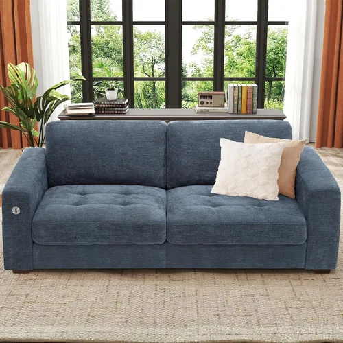 Miniatura 11 de Ihanherry Sofá moderno de 92 pulgadas para sala de estar, sofá de chenilla de asiento profundo con puerto de carga rápida y cojines lavables Verde