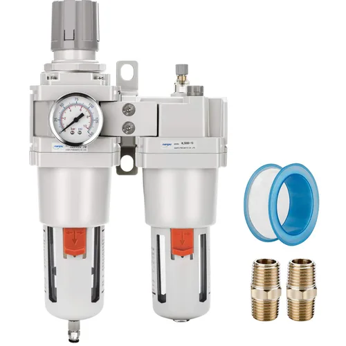 NANPU 1" NPT Filtro de aire comprimido, regulador y lubricador (FRL) Combo - Separador de trampa de agua/aceite - Calibrador (0-150 psi), elemento
