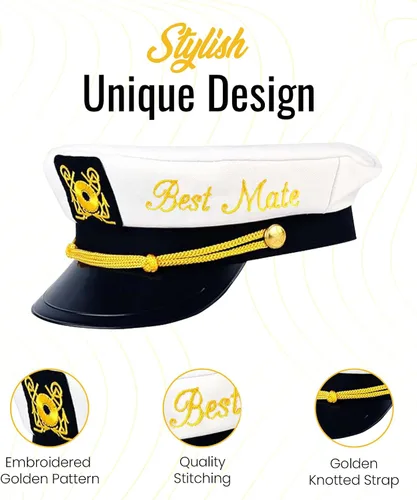 Miniatura 3 de Sombrero de capitán de despedida de soltero - Sombrero de soltero náutico para novio Accesorio divertido Boats n' Hoes Bridal Shower