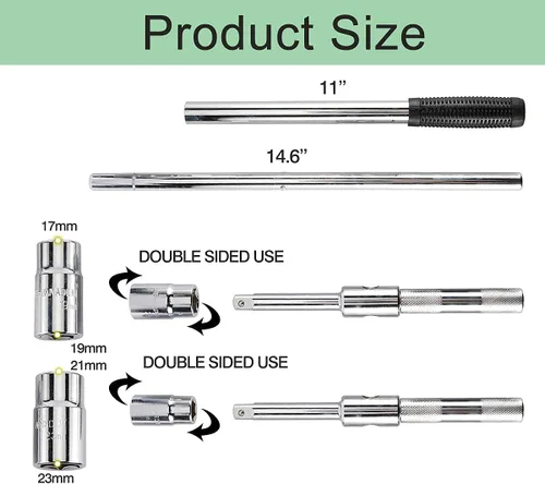 Miniatura 2 de Toolly Llave universal extendida de 23 pulgadas, juego de llaves de tuercas de hierro de 4 vías con bolsa de almacenamiento y enchufes estándar