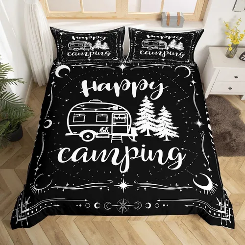 Miniatura 18 de Juego de funda de edredón con reglas de campamento, tamaño Queen para niños, funda de edredón rústica para campamento (sin edredón), funda de Multi