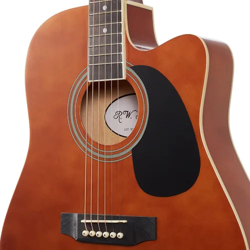 Miniatura 4 de Jameson Guitars Guitarra eléctrica acústica Thinline de tamaño completo con estuche y púas, color marrón para diestros