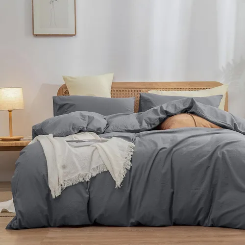 Miniatura 21 de BESTOUCH Juego de funda de edredón 100 % algodón lavado, tacto súper suave, cómodo, elegante, ligero, juego de ropa de cama de 2 piezas, color gris