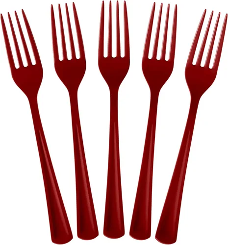 Exquisite Tenedores De Plástico Burdeos 50 Piezas Tenedores Burdeos Utensilios Desechables Juego De Cubiertos De Plástico Resistente Juegos De