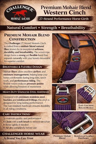 Miniatura 3 de CHALLENGER 22" Western 27 Strand Double Weave Purple Mohair Roper Cinch 97RT07PP-22