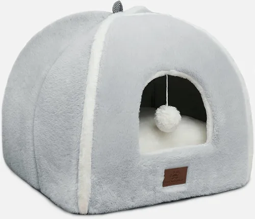 Miniatura 7 de Camas para gatos de interior, cama de gato, tienda de campaña para gatitos y mascotas pequeñas con cojín lavable, suave y cálida, color gris, 15