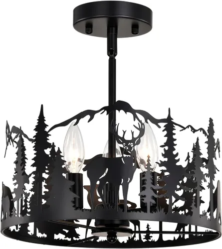 Miniatura 15 de Lámpara de techo semiempotrada, lámpara de techo rústica de metal de pergamino blanco con diseño de mariposa, candelabros negros industriales de 3
