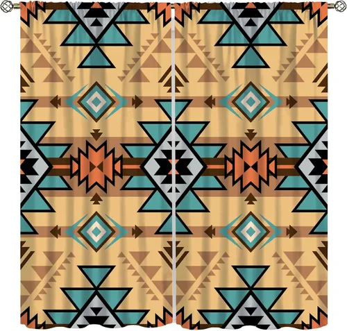 Miniatura 11 de YCness Cortinas aztecas, patrón étnico nativo nativo americano del suroeste, patrón étnico bohemio occidental geométrico para sala de estar
