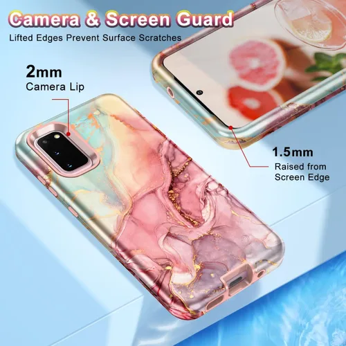 Miniatura 3 de Btscase Funda compatible con Samsung Galaxy S20 de 6.2 pulgadas, patrón de mármol 3 en 1, resistente a prueba de golpes, cuerpo completo