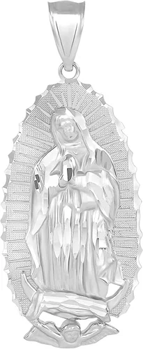 Colgante católico de plata de ley 925 u oro de 1-15 pulgadas de Nuestra Señora de Guadalupe Concepción Inmaculada - Elección de tipo de metal color