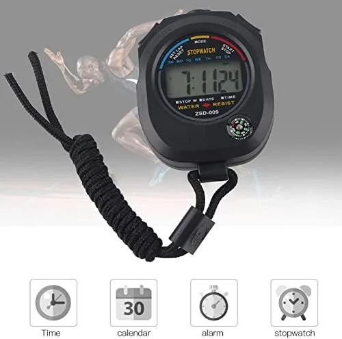 Miniatura 3 de Cronómetro digital LCD, paquete de 2, temporizador deportivo con calendario y pantalla de alarma para carreras, correr, nadar