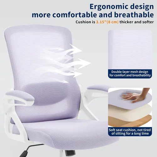 Miniatura 6 de Silla de oficina ergonómica, silla de escritorio con soporte lumbar ajustable, sillas de computadora cómodas de malla transpirable con reposabrazos