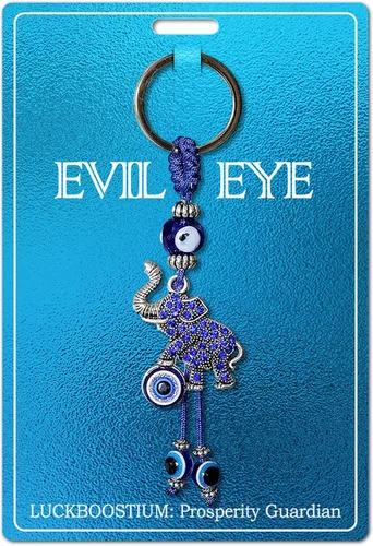 Miniatura 6 de LUCKBOOSTIUM Llavero de elefante de ojo turco con borlas azules, llavero decorativo contra el mal de ojo para bendición y buena suerte, dije