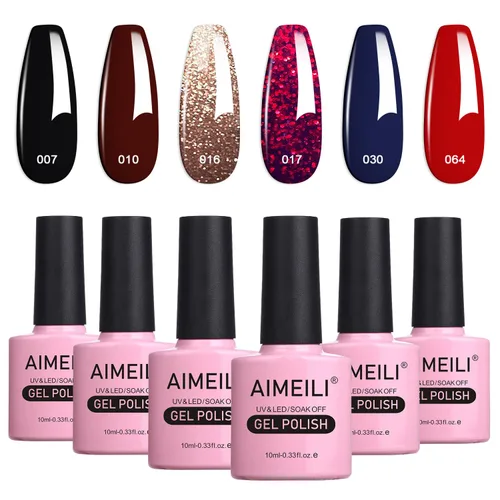 Miniatura 10 de AIMEILI Juego de esmaltes de uñas de gel para el día de San Valentín, esmalte de uñas de gel rosa nude, juego de 6 piezas x 0.3 fl oz - Juego de 31