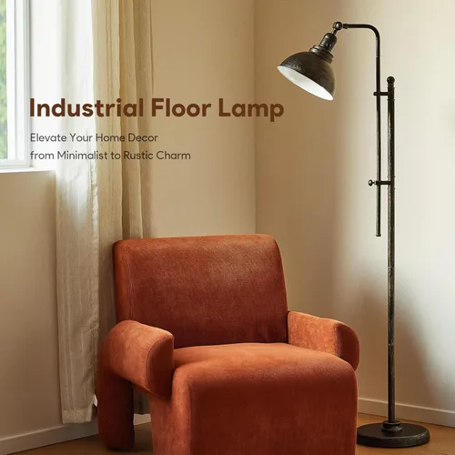 Miniatura 6 de VONLUCE Lámpara de pie para sala de estar, lámpara de pie industrial alta de 65 pulgadas, altura y cabezal ajustables, lámpara de lectura de pie