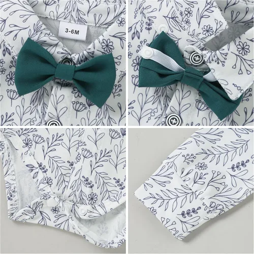 Miniatura 2 de DISAUR Ropa para bebé niño pequeño, 4 piezas de vestido de caballero + chaleco + pantalones + corbata de lazo conjunto de traje de algodón