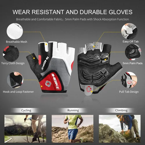 Miniatura 3 de Inbike - Guantes de ciclismo para hombre, 5 mm 0.19 pulgadas, almohadilla de gel absorbente de golpes, antideslizantes, transpirables