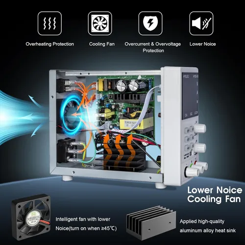 Miniatura 4 de Fuente de alimentación CC variable, fuente de alimentación de banco regulada de conmutación 0-50V 0-6A máx150W con memoria, pantalla LED de 4