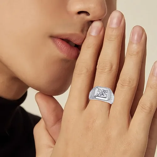 Miniatura 2 de Anillos de moissanita para hombre, 1 quilate de 0.256in, centro solitario, moissanita, anillo de boda para hombre, aniversario, cumpleaños, promesa