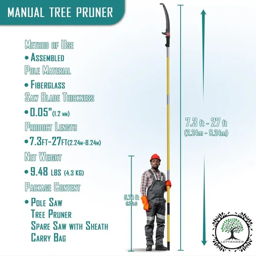Miniatura 5 de Sierras de poste para podar árboles, podadoras extensibles de 7.3 a 27 pies, podadora de mango largo, hoja de acero afilada y tijeras para recortar