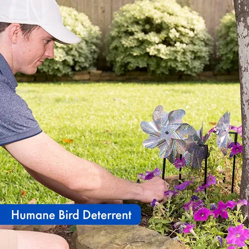 Miniatura 2 de Paquete de 8 unidades disuasorias de aves para exteriores, ruedas reflectantes para jardín y patio, molinos de viento holográficos de 7 x 19
