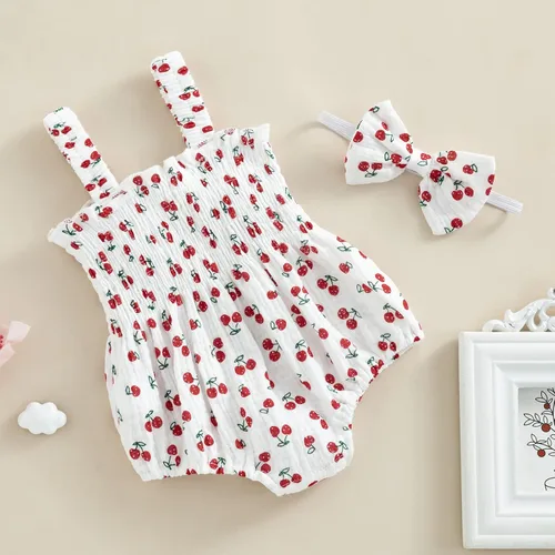 Miniatura 93 de Mameluco para bebés y niñas de 3, 6, 9, 12, 18 meses, enterizo de manga corta, fruncido, faldas y dobladillo, diadema