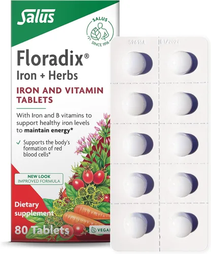 Floradix Tabletas de hierro - Suplemento de hierro con vitaminas B, ácido fólico, vitamina C y más - Apoyo energético - Vegetariano y sin gluten -