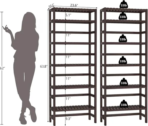 Miniatura 3 de Homykic Estanterías y estanterías de bambú de 6 niveles, estante organizador ajustable de 63.4 pulgadas de alto, estante organizador de estantería
