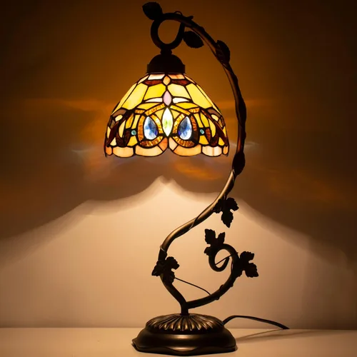 WERFACTORY Tiffany - Lámpara de mesa victoriana con vitrales, base de hoja de metal, 8 x 10 x 21 pulgadas, luz de lectura para escritorio,