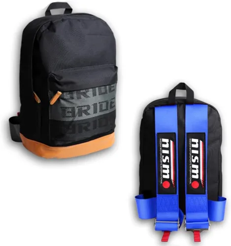 Miniatura 17 de W-POWER JDM Bride Racing Mochila de viaje para laptop con parte inferior marrón con correas de arnés ajustables (ASIMO-BK)