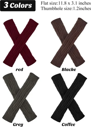 Miniatura 2 de 4 pares de guantes de punto calentadores de brazos de invierno largos sin dedos guantes con agujero para el pulgar guantes para mujeres y hombres