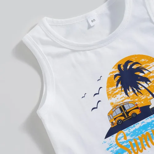 Miniatura 4 de Conjunto de pantalones cortos para niños pequeños, camiseta estampada junto al mar, 2 piezas, ropa de verano