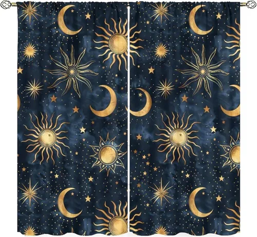 Miniatura 13 de Cortinas Florales de Luna Flores Silvestres Fase Jardín Iluminado por la Luna Estética Boho Primavera Naturaleza Juego de Tratamiento de Ventana