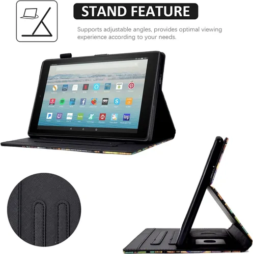 Miniatura 5 de Funda para tablet Fire HD 8 (8ª/7ª/6ª generación, versión 2018/2017/2016), funda protectora de piel sintética con función atril y encendido Flores