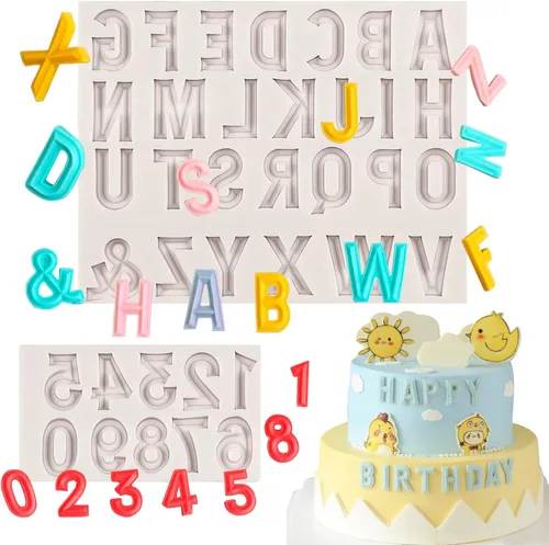 26 moldes de fondant con letras mayúsculas, alfabeto número 0-9, molde de silicona para decoración de pasteles de chocolate, 2 piezas, fiesta de
