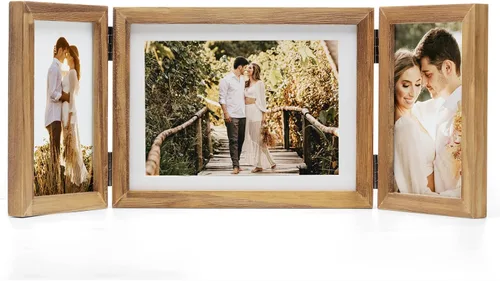 Miniatura 19 de Marcos de Fotos Dobles 4x4 con Bisagras Plegables en Negro para Colgar en la Pared o Poner en Mesa, Hechos de Madera de Pino con Vidrio Real P-44 *
