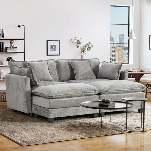 Miniatura 45 de Sofá seccional modular convertible de 76.7", sofás de dos plazas de chenilla con asiento profundo y cojines tipo loveseat para sala de estar, Beige