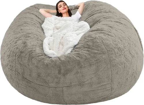 Miniatura 7 de Funda para silla tipo puf de piel gigante para niños y adultos, (sin relleno), muebles de sala de estar, grande, redondo, suave, esponjoso, de piel
