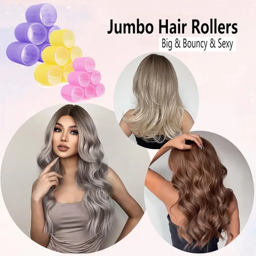 Miniatura 6 de Juego de 38 rodillos de pelo, rodillos de pelo para aspecto de soplado, rizadores de cabello autoadhesivos, tamaños grandes y medianos para cabello