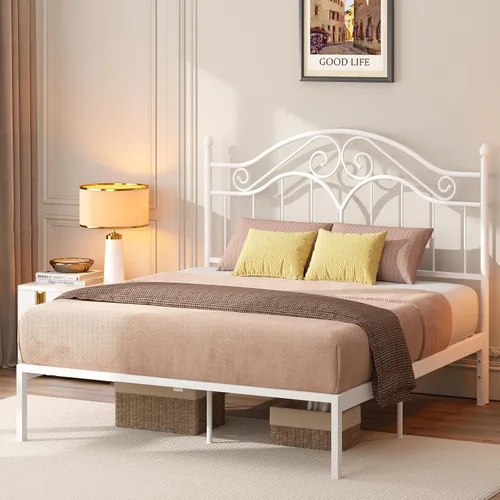 Miniatura 7 de Elephance Cabecero para Marco de Cama Tamaño Queen, Cabecero de Metal de Cama con Plataforma Vintage Únicamente, Altura Ajustable, Resistente