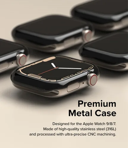 Miniatura 4 de Ringke Estilo de bisel [elegante marco de acero inoxidable] compatible con Apple Watch Series 9, 8, 7 (1.772 pulgadas), protector antiarañazos Negro