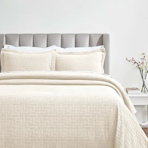 Miniatura 34 de Superior Juego de colcha de algodón con diseño de flor de lis, mantas cálidas, ropa de cama para todas las estaciones, decoración de dormitorio