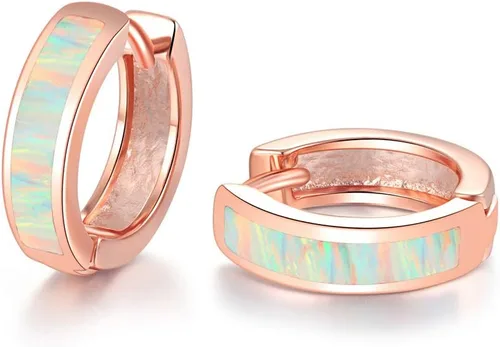 Miniatura 18 de CiNily Aretes Huggie de ópalo con bisagras, chapados en oro, hipoalergénicos, pequeños aretes de aro para mujeres, adolescentes, niñas, hombres